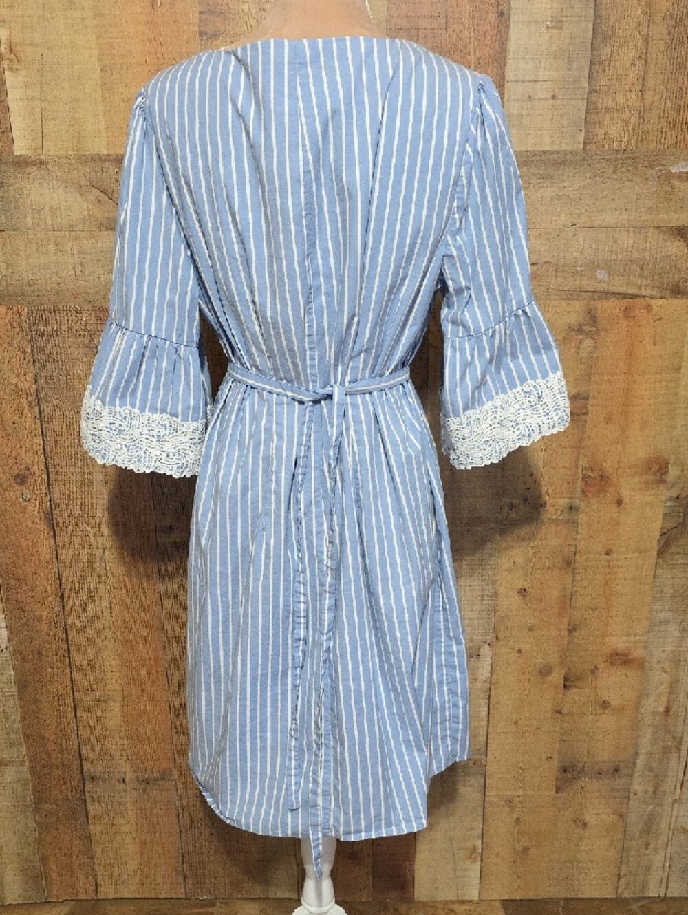 Westport Blue and White Striped Lace-Trim Midi Dress - Picture 5 of 12